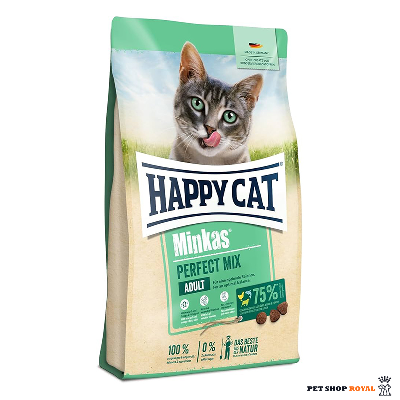 غذای گربه هپی کت مینکاس پرفکت میکس ۱ کیلویی (بسته بندی زیپ کیپ ) | Happy Cat Minkas Perfect Mix Cat Dry Food