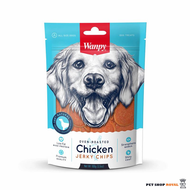 تشویقی سگ ونپی با طعم مرغ chicken jerky chips وزن ۱۰۰ گرم